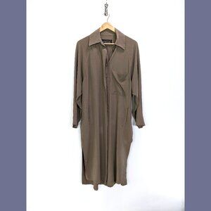 Reformation Size M Collared Button Front Long Sleeve Tunic Midi Shirt Dress Tan